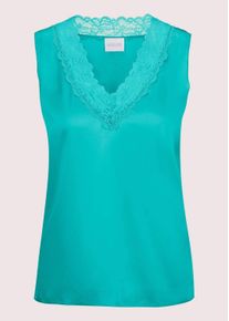 Madeleine Mode Tr&auml;gertop MADELEINE "Top Lingerie-Top aus Seidensatin", Damen, Gr. 42, t&uuml;rkisblau, Obermaterial: 92% Seide silk. 8% Elasthan EL., Modern, normal, Tops Tr&auml;gertop, edle Spitze am Ausschnitt