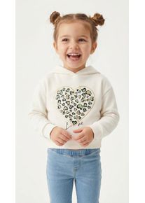 Kapuzensweatshirt KIDS Only "KOGCOOPER LIFE LOV E LS HOOD FR SWT", M&auml;dchen, Gr. 110/116, cloud dancer print:heart, aqua foam, gold, Sweatware, Obermaterial: 60% Baumwolle, 40% Polyester, bedruckt, Basic normal, Rundhals, angeschnitten B&uuml;ndchen, Sweatshirts Kapuzensweatshirt, Baumwollmischung, regular fit