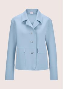 Madeleine Mode Jackenblazer MADELEINE "Kurzblazer Moderner Damenblazer mit Hemdkragen", Damen, Gr. 38, blau (bleu), Obermaterial: 74% Baumwolle CO. 21% Polyester PES. 5% Elasthan EL., Modern, gerade, Blazer Jackenblazer, Offene Schnittkanten