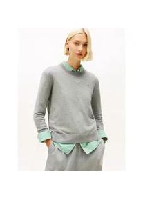 Rundhalspullover Tommy Hilfiger "CO JERSEY STITCH LS C-NK SWT", Damen, Gr. XXL (44), med erdgrau, Strick, Obermaterial: 67% Baumwolle, 33% Polyamid, meliert, normal h&uuml;ftlang, Rundhals, B&uuml;ndchen, Pullover Rundhalspullover, mit Logostickerei