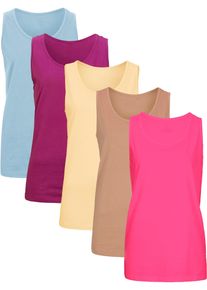 Longtop bonprix, Damen, Gr. 44/46 (L), dunkelpink, violettorchidee, hellblau, hellgelb, eiskaffee, Jersey, Obermaterial: 100% Baumwolle, mehrfarbig, unifarben, figurumspielend Po-bedeckend, Rundhals, eingefasste Kante, Tops Longtop, figurumspielende Passform, po-bedeckend