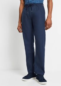 Chinohose bonprix, Herren, Gr. 58, N-Gr, dunkelblau, Web, Obermaterial: 55% Leinen, 45% Baumwolle, relaxed fit, Hosen Chinohose, aus Leinen, mit B&auml;ndchen zur Weitenanpassung, relaxed fit