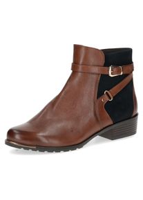 Stiefelette Caprice, Damen, Gr. 38,5, braun (cognac), Leder, Textil, Schuhe Stiefelette, Blockabsatz, Boots mit Zierschnalle und Zierriemchen