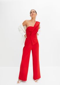 Overall bonprix, Damen, Gr. 40/42 (M), N-Gr, rot (l&auml;nge: regul&auml;r), Obermaterial: 95% Polyester, 5% Elasthan. Futter: 100% Polyester, festlich, slim fit, Overalls Overall, f&uuml;r festliche Anl&auml;sse, One-Shoulder-Design, Slim fit, &auml;rmellos, Topseller