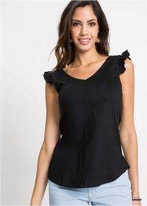 Shirttop bonprix, Damen, Gr. 44/46 (L), schwarz, Obermaterial: 100% Baumwolle, loose fit, Tops Shirttop, lockerer loose fit, &auml;rmelloses Design, aus Baumwolle