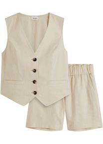 Shorts bonprix, Damen, Gr. 42, N-Gr, sandbeige, Web, Obermaterial: 55% Leinen, 45% Viskose, Hosen Shorts, aus Leinenmix, eleganter Stil, mit passender Weste