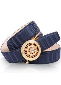 Lederg&uuml;rtel Anthoni Crown, Damen, Gr. 100, blau (dunkelblau), Leder, unifarben, G&uuml;rtel Lederg&uuml;rtel, mit goldfarbener Automatik-Schlie&szlig;e, drehbares Steuerruder
