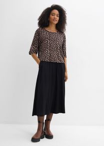 bonprix Shirt Kleid aus flie&szlig;endem Viskose-Elasthan-Mix, schwarz, Gr.44/46 (L), Figurumspielendes Shirt-Maxikleid in modischer Lagenoptik, aus 100% Baumwolle