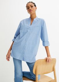 bonprix Longbluse mit Krempel-&Auml;rmel, blau, Gr.36, L&auml;nger geschnittene Bluse im sommerlichen Streifendesign, 100% Baumwolle (organic)