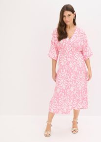 bonprix Jerseykleid, rosa, Gr.44/46 (L), modisch bedrucktes Midikleid mit tiefem V-Ausschnitt vorne und Schlitz vorne im Rockteil