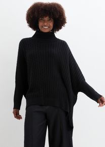 bonprix Oversize-Poncho Pullover, schwarz, Gr.36/38 (S), Poncho mit verschiedenen Strickmustern, 50% Baumwolle