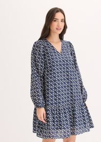 bonprix Minikleid aus strukturiertem Crinkle, blau, Gr.54, Mit V-Ausschnitt und Volant am Saum, aus Viskose