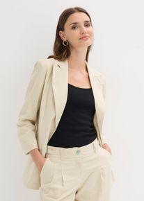 bonprix Blazer aus Leinen-Mix, beige, Gr.36, L&auml;ssiger Blazer mit 7/8 &Auml;rmeln ohne Verschluss