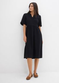 bonprix Shirtkleid aus reiner Baumwolle, schwarz, Gr.48/50 (XL), Weiches Shirt-Midikleid mit dekorativen Details, aus 100% Baumwolle