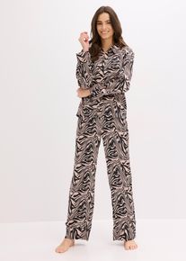bonprix Gewebter Pyjama aus Satin, schwarz, Gr.44/46 (L), Modischer Pyjama aus Satin mit trendigen Zebra Druck, aus Satin