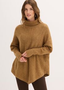 bonprix Oversize-Pullover, braun, Gr.32/34 (XS), weit geschnittener Poncho-Pullover mit asymmetrischem Saum und Rollkragen