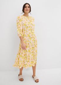 bonprix Kleid aus strukturiertem Crinkle, wei&szlig;, Gr.40, ausgestellt mit Puff&auml;rmeln, aus Viskose