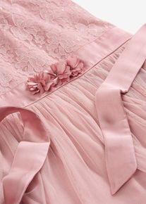 bonprix Midikleid aus zarter Spitze und T&uuml;ll, rosa, Gr.110, Festliches, &auml;rmelloses Kleid mit zartem Spitzenbesatz und Satinband f&uuml;r einen eleganten Look