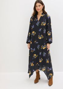bonprix Chiffonkleid, schwarz, Gr.42, weit geschnittenes Chiffonkleid in Maxil&auml;nge mit asymmetrischem Saum