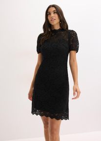 bonprix Spitzenkleid, schwarz, Gr.52, Romantisches Spitzenkleid mit kurzen &Auml;rmeln und Muschelkante am Saum sowie &Auml;rmel