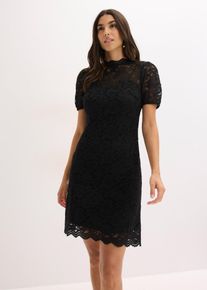 bonprix Spitzenkleid, schwarz, Gr.38, Romantisches Spitzenkleid mit kurzen &Auml;rmeln und Muschelkante am Saum sowie &Auml;rmel