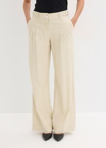 bonprix Palazzo-Hose aus leichtem Leinen-Mix, beige, Gr.52, Weite Bundfaltenhose mit verstellbaren Riegeln am Bund