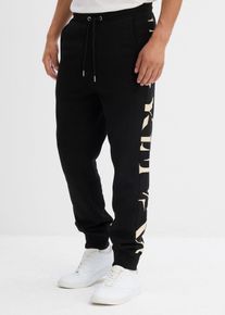 bonprix Jogginghose in Regular Fit, schwarz, Gr.44/46 (S), Angesagte Jogginghose mit Print-Einsatz, aus 100% Baumwolle
