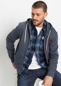 bonprix Kapuzen-Sweatjacke mit Lederimitat-Details, blau, Gr.64/66 (3XL), Modische Kapuzen-Sweatjacke mit 2 Taschen, innen weich angeraut, 60% Baumwolle