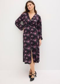 bonprix Jerseykleid mit Ballon&auml;rmeln, schwarz, Gr.40/42 (M), Modernes Kleid mit Ausschnitt in Wickeloptik