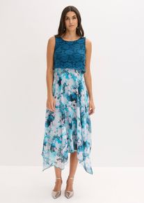 bonprix Chiffonkleid mit feiner Spitze, petrol, Gr.50, Elegantes Zipfelkleid aus feinem Chiffon in Midi-L&auml;nge mit Spitze im Oberteil