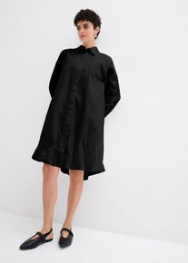 bonprix Hemdblusenkleid mit Ballonsaum aus reiner Baumwolle, schwarz, Gr.38, Hemdblusenkleid mit langen &Auml;rmlen, Seitennahttaschen sowie einem Ballonsaum, 100% Baumwolle