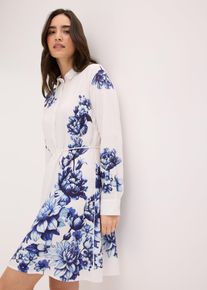 bonprix Blusenkleid aus flie&szlig;ender Viskose, wei&szlig;, Gr.44, floral bedrucktes Blusenkleid mit Knopfleiste vorne und d&uuml;nnem Bindeband in der Taille, aus Viskose