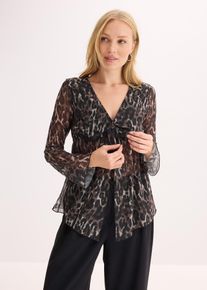 bonprix Blusenshirt aus Mesh, schwarz, Gr.48/50 (XL), Stylisches Shirt mit tiefem Ausschnitt