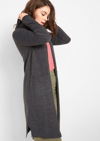 bonprix Longstrickjacke mit Kapuze, grau, Gr.56/58 (3XL), Kuscheliger Strickcardigan mit aufgesetzten Taschen