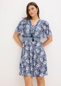 bonprix bedrucktes Minikleid, blau, Gr.40/42 (M), Modernes Kleid mit Schn&uuml;rung und Bindeband