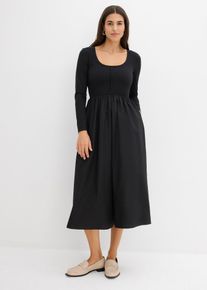 bonprix Midikleid, schwarz, Gr.46, Ausgestelltes Midikleid mit tiefem Rundhalsausschnitt, 60% Polyester
