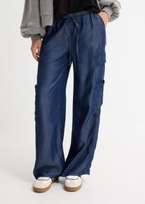 bonprix Weite Schlupfhose aus flie&szlig;endem Lyocell, blau, Gr.50, Weite Schlupfhose im Utility-Look mit aufgesetzten Taschen