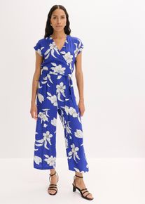 bonprix Jumpsuit, blau, Gr.50, floral bedruckter Jumpsuit mit &uuml;berlappendem V-Ausschnitt vorne und elastischer Taille hinten., aus Viskose