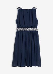 bonprix Chiffonkleid mit Paillettenband, blau, Gr.146, &Auml;rmelloses Partykleid f&uuml;r M&auml;dchen mit Pailletten und Chiffon