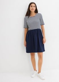 bonprix Shirtkleid aus reiner Baumwolle, blau, Gr.48/50 (XL), Kurzes Kleid mit ausgestelltem Schnitt, aus 100% Baumwolle