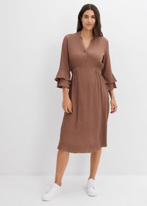 bonprix Kleid aus Viskose-Mix, braun, Gr.36, Luftiges Kleid mit ger&uuml;schten &Auml;rmeln, aus Viskose