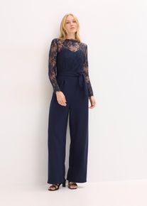 bonprix Jumpsuit mit Spitze, blau, Gr.48, Stylischer Jumpsuit mit Bindeband
