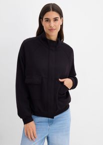 bonprix Scuba-Sweatjacke, schwarz, Gr.36/38 (S), Kurze Jacke mit Hemdkragen, aufgesetzten Taschen, aus Viskose