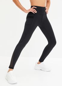 bonprix Komfort-Sport-Leggings mit transparentem Mesh und Handytasche, schwarz, Gr.48/50 (XL), Quick Dry Sport-Leggings mit praktischer Handytasche