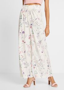 bonprix Jersey-Hose aus luftigem Cr&ecirc;pe, beige, Gr.40/42 (M), Pliss&eacute;hose mit Blumendruck aus Cr&ecirc;pe
