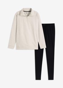 bonprix Loungewear Sweat Hausanzug mit Leggings, wei&szlig;, Gr.56/58 (3XL), Gem&uuml;tlicher Loungewear Hausanzug mit B&uuml;ndchen an den &Auml;rmeln, aus 100% Baumwolle