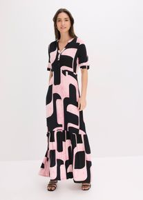 bonprix Maxikleid aus softem Viskose-Mix, schwarz, Gr.32/34 (XS), Jersey-Maxikleid mit graphischem Print, aus Viskose