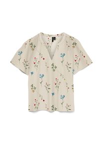 V&eacute;ro Moda Shirtbluse VERO MODA "VMJOSIE SS V-NECK GATHERING TOP WVN GA", Damen, Gr. XS, birch aop:bina, Web, Obermaterial: 83% Viskose, 17% Nylon, bedruckt, regular fit normal, V-Ausschnitt, Blusen Shirtbluse, Viskosemischung, regular fit