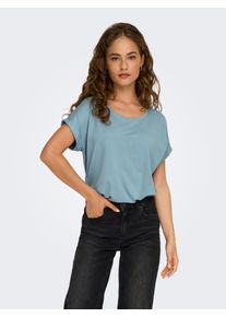 T-Shirt Only "ONLMOSTER &ndash; Kurzarmshirt mit Aufschlag und klassischem Look", Damen, Gr. XL, blau (arona), Jersey, Obermaterial: 75% Viskose, 20% Polyester, 5% Elasthan, unifarben, regular fit normal, Rundhals, mit Aufschlag, Shirts T-Shirt, unifarben, casual, regular fit, Viskosemischung, Rundhals