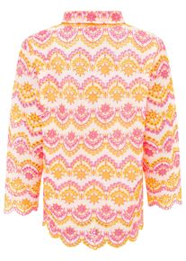 Kurzarmbluse Zwillingsherz "Lochstickerei", Damen, Gr. L/XL, neonpink neonorange, Obermaterial: 100% Baumwolle, Blusen Kurzarmbluse, langarm, mit Kragen, Lochspitze, Knopfleiste